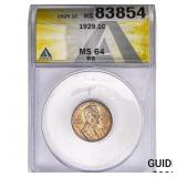 1929 Wheat Cent ANACS MS64 RB