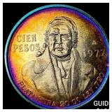 1977 Mexico Silver 100 Pesos Toned UNCIRCULATED