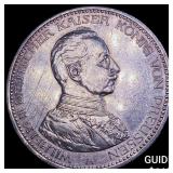 1914-A Prussia Silver 5 Mark UNCIRCULATED