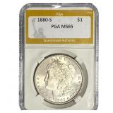 1880-S Morgan Silver Dollar PGA MS65