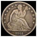 1861 Silver Seated Liberty Half Dollar  LIGHTLY C