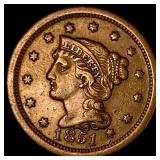1851 Braided Hair Large Cent CLOSELY  UNCIRCULATE