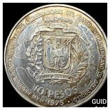 1975 Dominican Republic Silver 10 Pesos 26k Minted