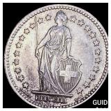 1943 Switzerland Silver 2 Francs  CLOSELY UNCIRCUL