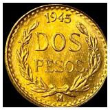 1945 Mexico Gold 2 Pesos CHOICE BU