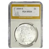1934-D Silver Peace Dollar PGA MS64