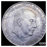 1966 Spain Silver 100 Pesetas CLOSELY UNCIRCULATED