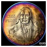 1978 Mexico Silver 100 Pesos Toned UNCIRCULATED