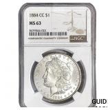 1884-CC Morgan Silver Dollar NGC MS63