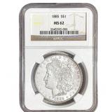 1885 Morgan Silver Dollar NGC MS62