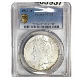 1934-D Silver Peace Dollar PCGS MS62