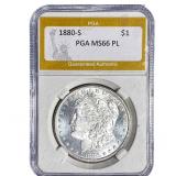 1880-S Morgan Silver Dollar PGA MS66 PL