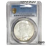 1934-D Silver Peace Dollar PCGS MS62