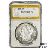 1890-CC Morgan Silver Dollar PGA MS65 PL