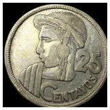 1957 Guatemala .1929oz Silver 25 Centavos CLOSELY