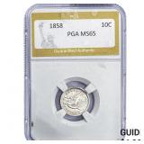 1858 Seated Liberty Dime PGA MS65