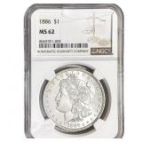 1886 Morgan Silver Dollar NGC MS62