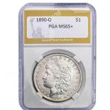 1890-O Morgan Silver Dollar PGA MS65+