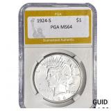1924-S Silver Peace Dollar PGA MS64