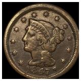 1847 Braided Hair Large Cent LIGHTLY CIRCULATED