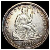 1858 Seated Liberty Silver Quarter CLOSELY UNCIRCU