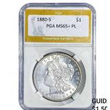 1880-S Morgan Silver Dollar PGA MS65+ PL