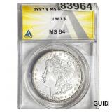 1887 Morgan Silver Dollar ANACS MS64