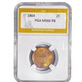 1864 Two Cent Piece PGA MS66 RB
