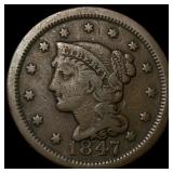 1847 Braided Hair Large Cent HIGH GRADE