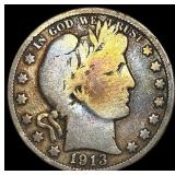1913 Silver Half Dollar Barber NICELY CIRCULATED