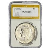 1921 Silver Peace Dollar PGA MS66