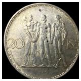 1934 Czechoslovakia Silver 20 Korun UNCIRCULATED