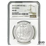 2013 Great Britain 1oz Silver Â£2 NGC MS69