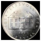 1964 Norway .5787oz Silver 10 Kroner CLOSELY UNCIR