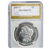 1887-S Morgan Silver Dollar PGA MS64 PL