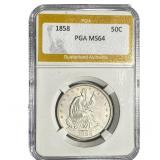 1858 Seated Liberty Half Dollar PGA MS64