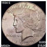 1934-S Silver Peace Dollar CHOICE BU+