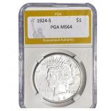 1924-S Silver Peace Dollar PGA MS64