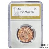 1857 Braided Hair Large Cent PGA MS65 RED