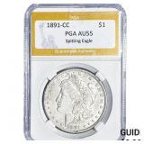 1891-CC Morgan Silver Dollar PGA AU55 Spitting Eag