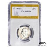 1951-S Washington Silver Quarter PGA MS66+