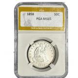 1858 Seated Liberty Half Dollar PGA MS65