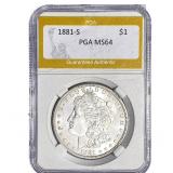 1881-S Morgan Silver Dollar PGA MS64