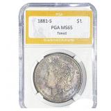 1881-S Morgan Silver Dollar PGA MS65 Toned