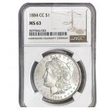 1884-CC Morgan Silver Dollar NGC MS63