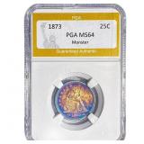 1873 Seated Liberty Quarter PGA MS64 Monster