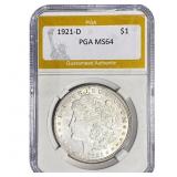 1921-D Morgan Silver Dollar PGA MS64