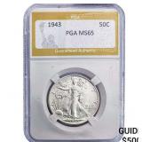 1943 Walking Liberty Half Dollar PGA MS65