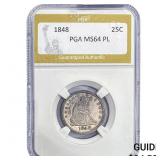 1848 Seated Liberty Quarter PGA MS64 PL