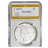 1927-S Silver Peace Dollar PGA MS65